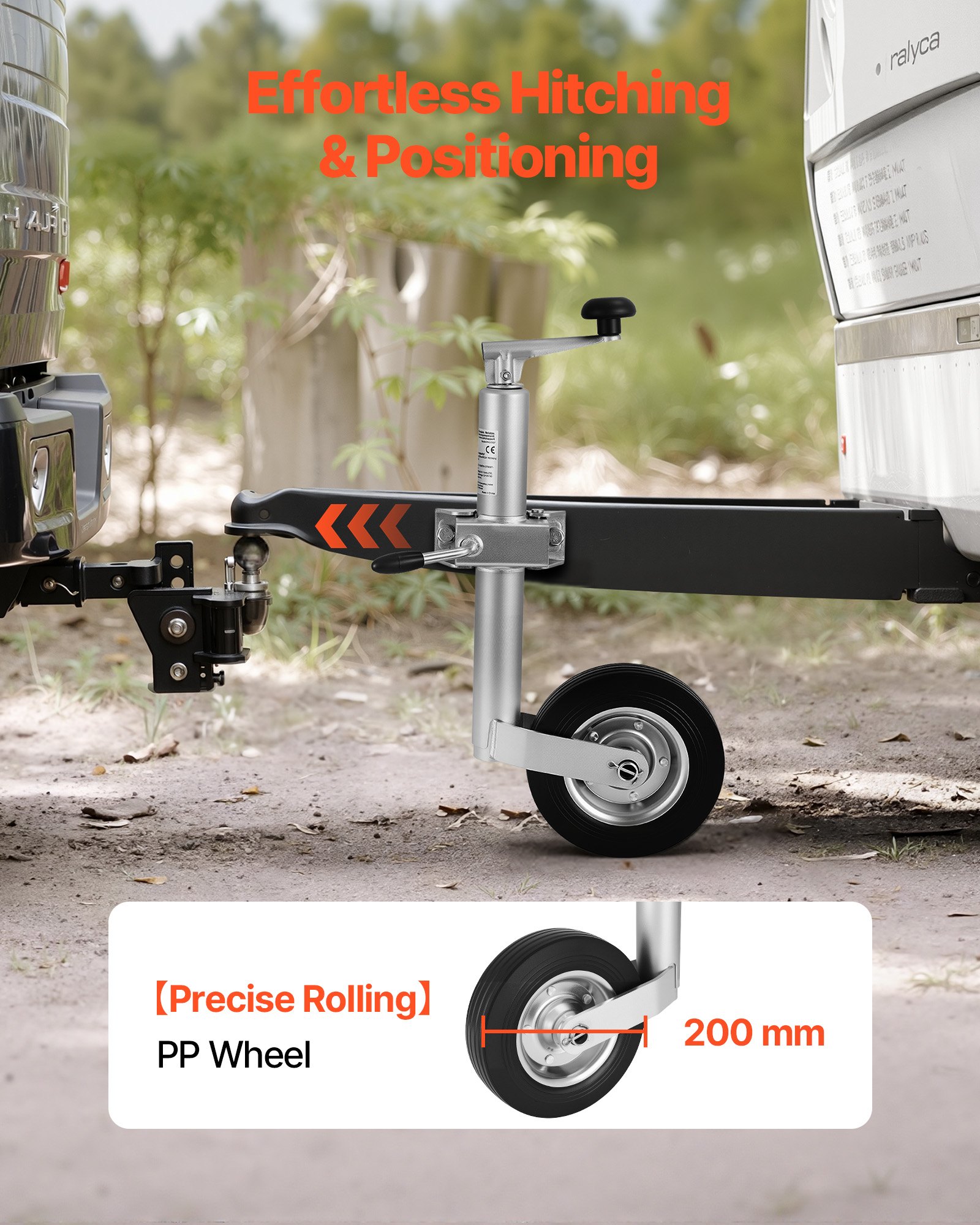 VEVOR steunwiel, draagvermogen tot 150 kg, neuswiel in hoogte verstelbaar van 550–780 mm, aanhangerwiel, aanhangersteun met enkel wiel en ergonomische handgreep, geschikt voor aanhangers, caravans en boten.