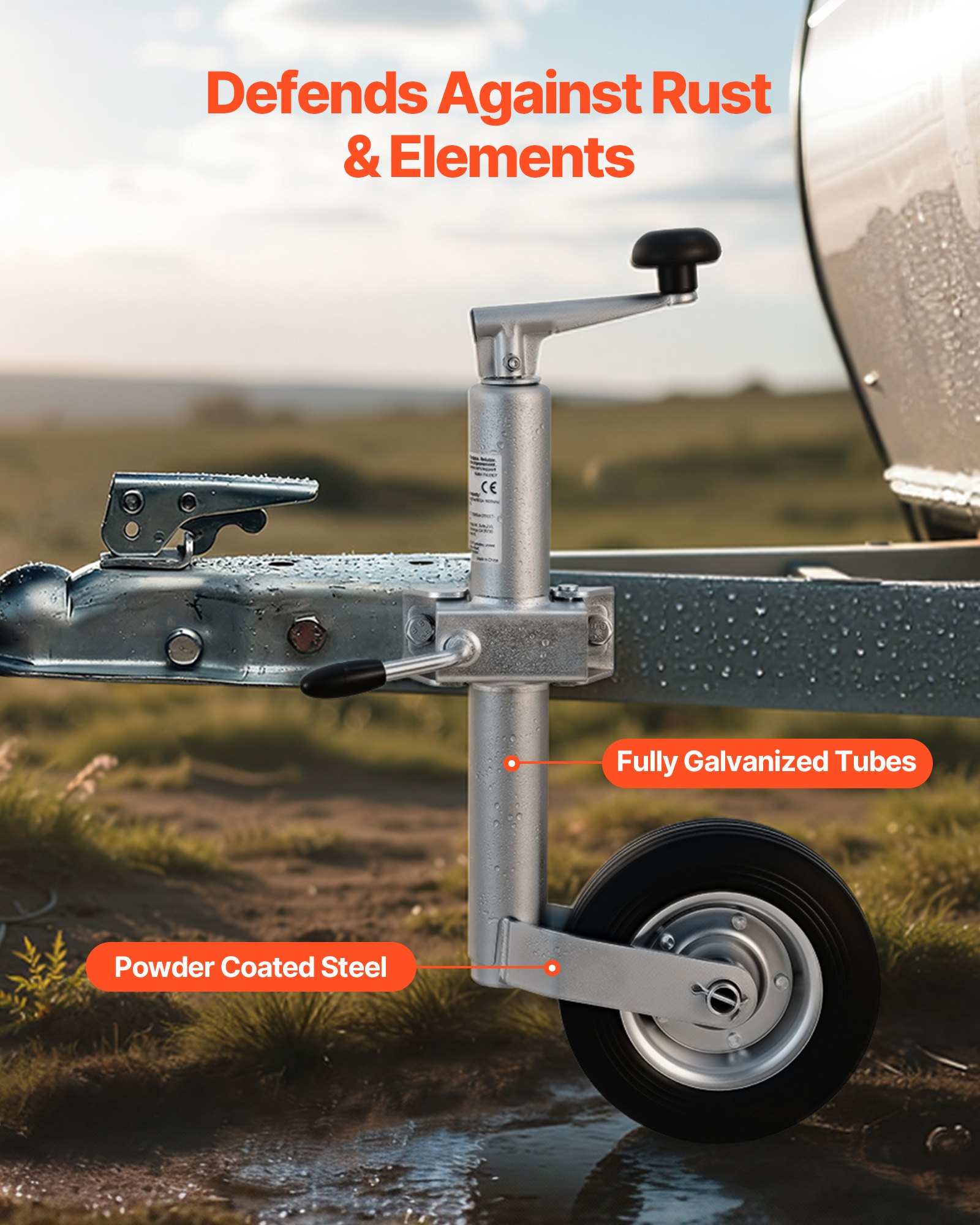 VEVOR steunwiel, draagvermogen tot 150 kg, neuswiel in hoogte verstelbaar van 550–780 mm, aanhangerwiel, aanhangersteun met enkel wiel en ergonomische handgreep, geschikt voor aanhangers, caravans en boten.