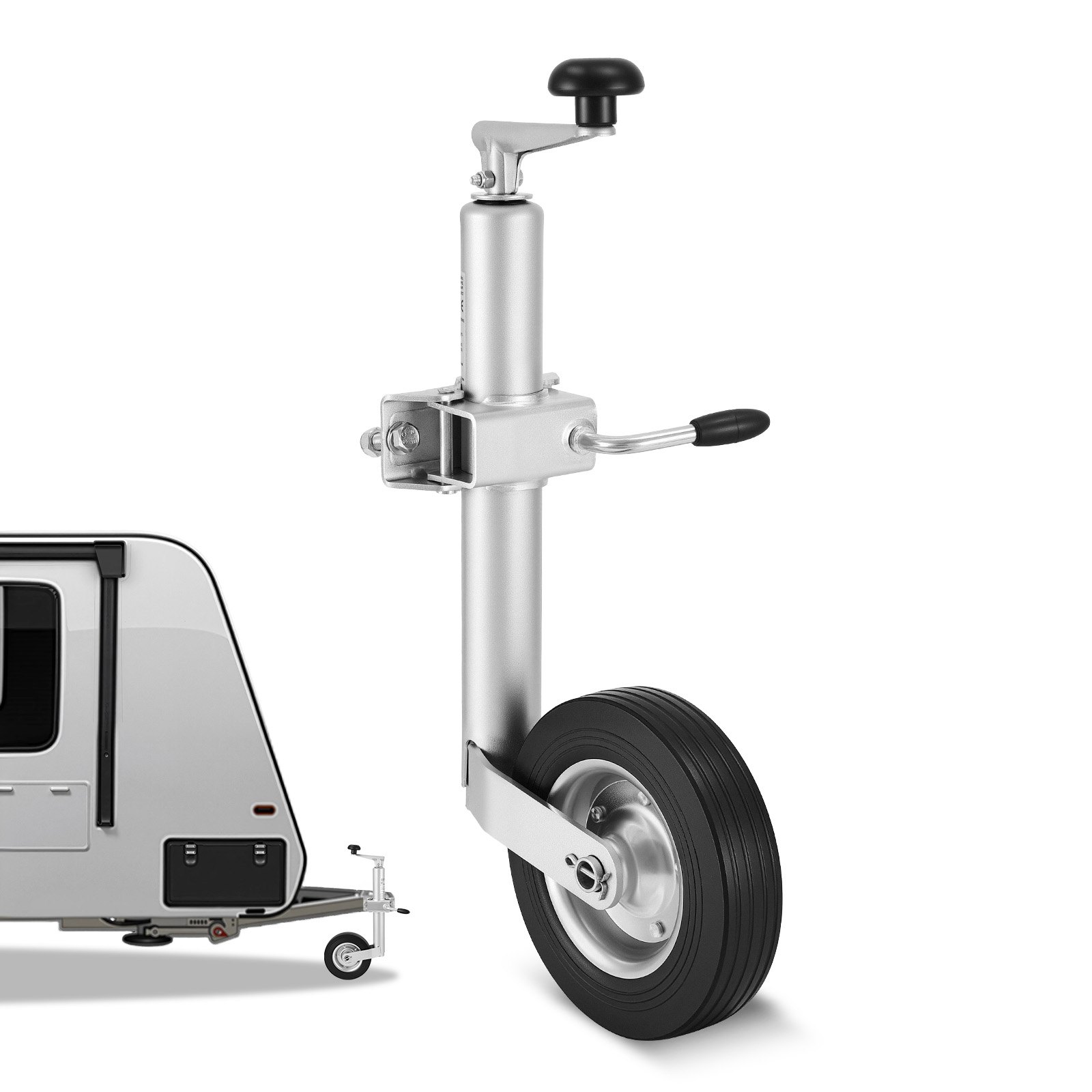 VEVOR steunwiel, draagvermogen tot 150 kg, neuswiel in hoogte verstelbaar van 550–780 mm, aanhangerwiel, aanhangersteun met enkel wiel en ergonomische handgreep, geschikt voor aanhangers, caravans en boten.