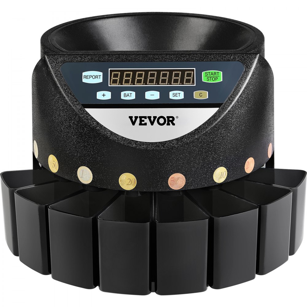VEVOR 220V muntentelmachine, wisselgeldsorteerder 300 munten per minuut, muntensorteerder 700 muntencapaciteit, euromuntentelmachine met 8 verzamelboxen, geldteller, voor Subways