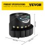 VEVOR Euro Coin Counter Sorter 500-1000 Coins Electronic Automatic EUR Coin Counting Machine 300 Coins Per Minute with 8 Coin Drawers for School Shop Bank
