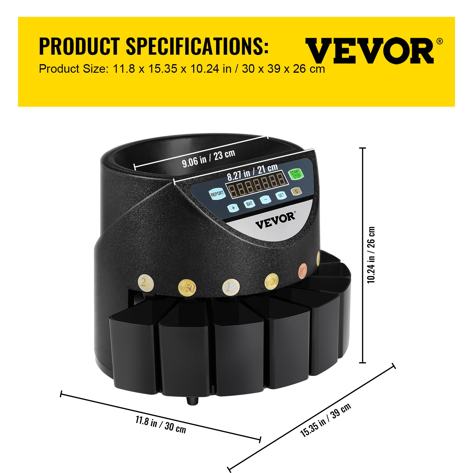 VEVOR 220V muntentelmachine, wisselgeldsorteerder 300 munten per minuut, muntensorteerder 700 muntencapaciteit, euromuntentelmachine met 8 verzamelboxen, geldteller, voor Subways