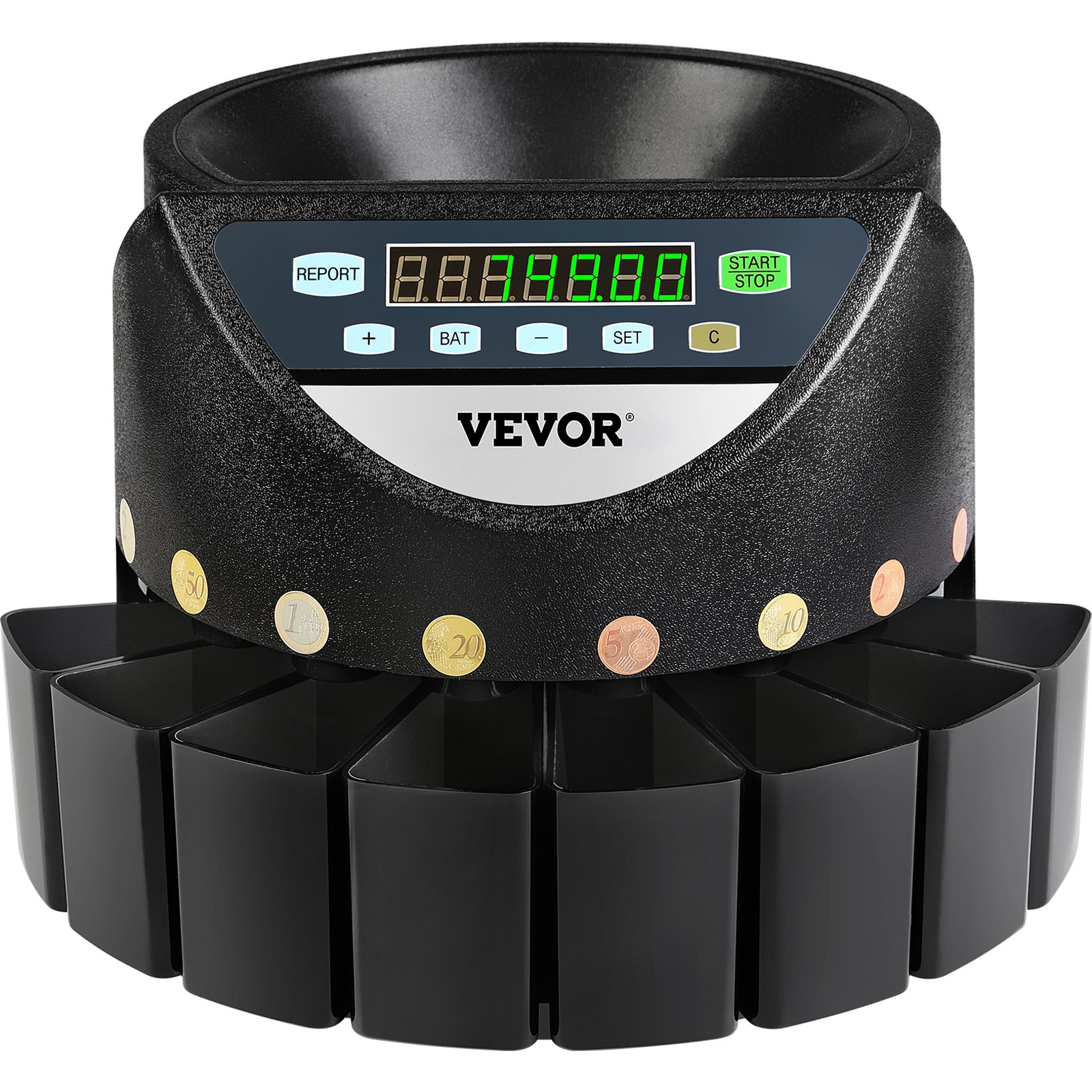 VEVOR 220V muntentelmachine, wisselgeldsorteerder 300 munten per minuut, muntensorteerder 700 muntencapaciteit, euromuntentelmachine met 8 verzamelboxen, geldteller, voor Subways