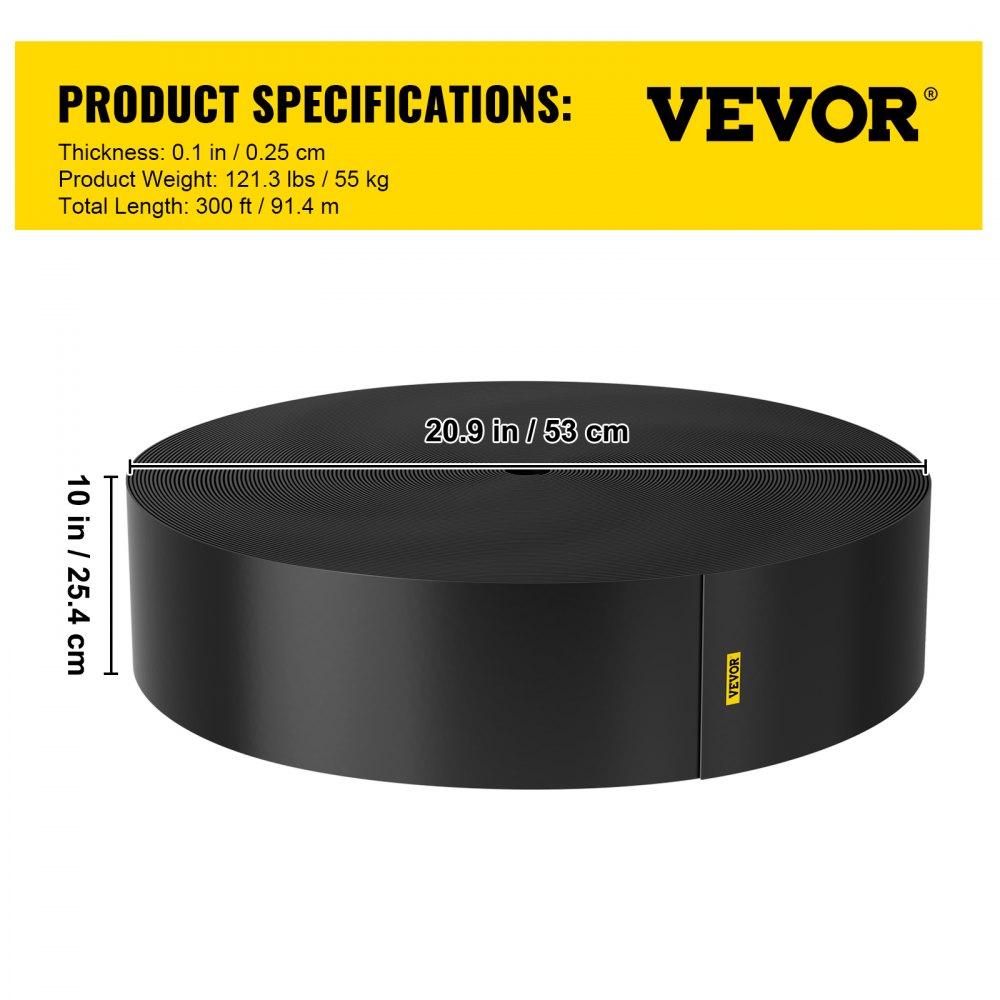 VEVOR-tuinafscheiding, 25 cm diep, totale lengte 91 m, gerecyclede HDPE-vlonderplank, flexibele gebogen rand voor landschapsarchitectuur, gazon, tuin, erf, tegen invasief onkruid, zwart