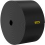 black roll of VEVOR landscape edging with yellow VEVOR label, showcasing sleek design and durability.