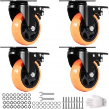 VEVOR Meubelwielen Set van 4 Zwenkwielen PVC φ101.6mm Wielen Draagvermogen 635kg Transportwielen met A/B Remmen Bakwielen 360° Draaibaar Zware Wielen voor Huizen Kantoren Studio's Fabrieken
