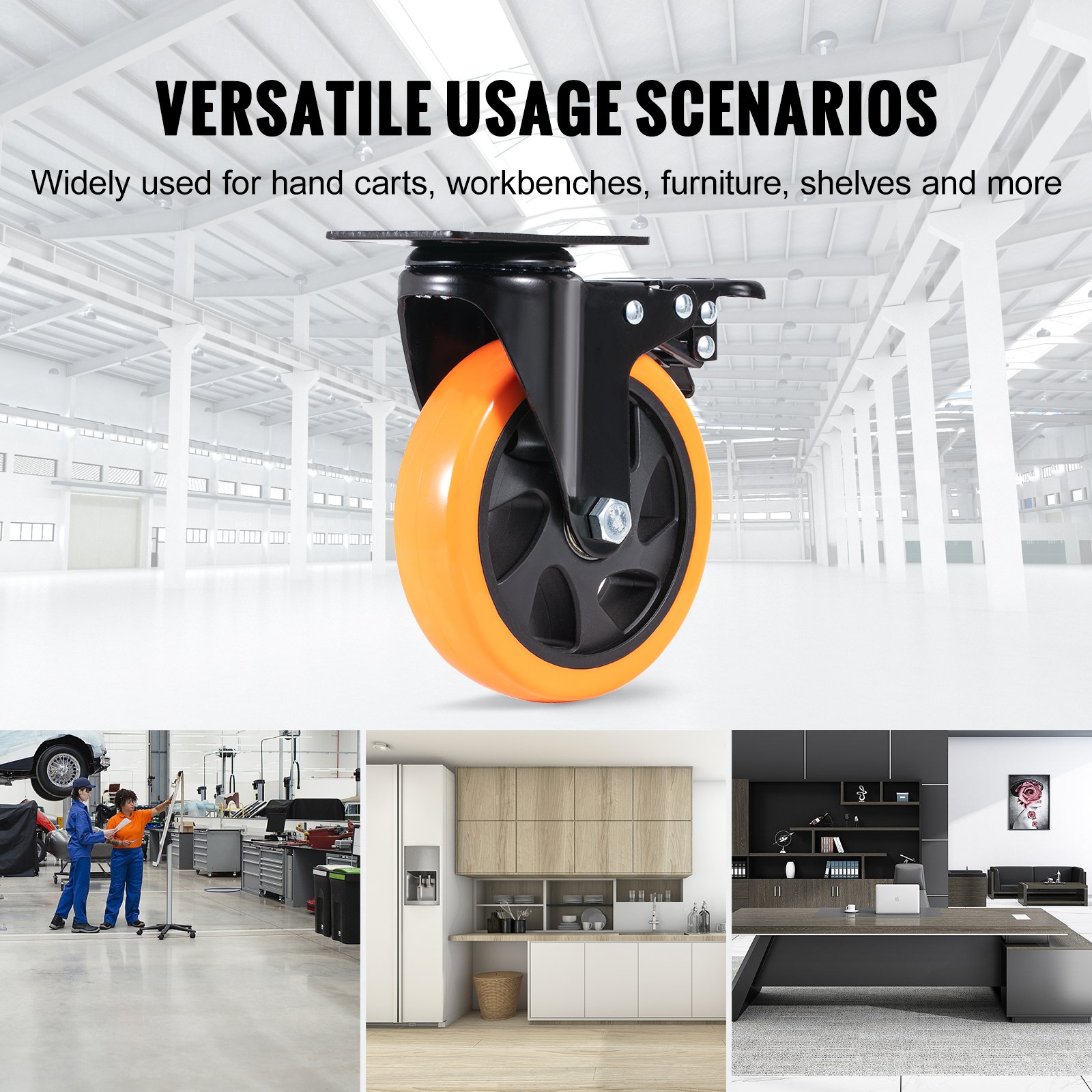 VEVOR Meubelwielen Set van 4 Zwenkwielen PVC φ127mm Wielen Draagvermogen 816kg Transportwielen met A/B Remmen Bakwielen 360° Draaibaar Zware Wielen voor Huizen Kantoren Studio's Fabrieken