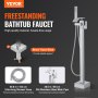 VEVOR Freestanding Bathtub Faucet with Hand Shower, Classic Bathtub Faucets Set Waterfall, Silver Bathtub Faucet 1.61 GPM Flow, Bath Mixer Bathtub Faucet Shower System