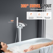 VEVOR Vrijstaande badkraan met handdouche, klassieke badkraanset waterval, zilveren badkraan 1,61 GPM flow, badmengkraan badkraan douchesysteem