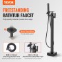 VEVOR freestanding bathtub faucet with brass tripod base, 59.8 in shower hose, 304 stainless steel main pipe.