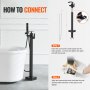 VEVOR freestanding bathtub faucet installation steps illustrating "how to connect" with bathtub and pipes.