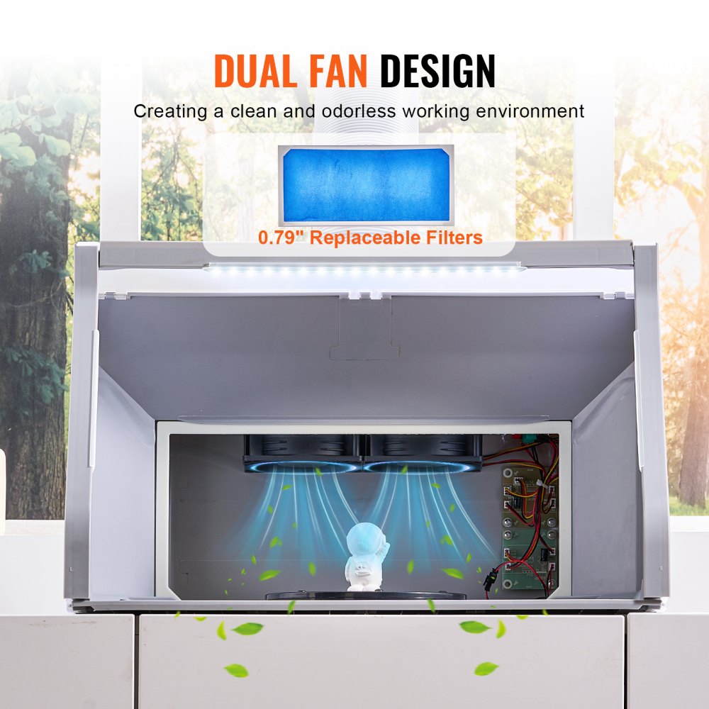 VEVOR Airbrush-spuitcabine, Airbrush-verfspuitcabineset met dubbele ventilator, 9 m³/min, LED-verlichting en uitlaatverlengslang, voor het schilderen van modellen, kunst, knutselen en modeltaarten