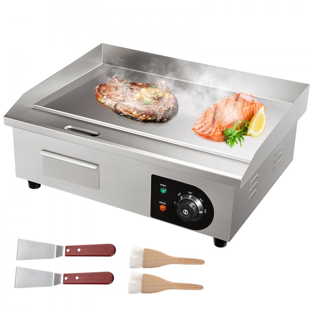 VEVOR 1600 W elektrische bakplaat 40 x 300 x 10 mm, roestvrij staal + ijzeren grillplaat 542 x 430 x 220 mm met borstels en schep, commerciële bakplaat elektrische grill professionele plancha grill