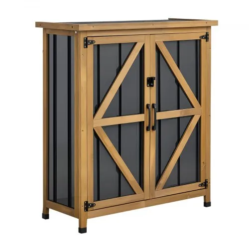 VEVOR Houten Tuinschuur, Gereedschapsschuur met Afsluitbare Deuren, Tuinschuur met Plank & Vloer, Gereedschapsschuur, Tuingereedschapsschuur, Gereedschapskast voor Terras, Tuin of Gazon, 81x33x95 cm