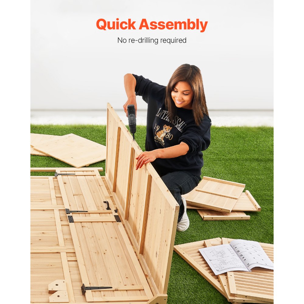 VEVOR Tuinhuis, Houten Opbergkast met Waterdicht Dak en Metalen Frame, Dubbele Afsluitbare Deuren, Tuingereedschapskast, Opbergkast met Planken en Vloer, 1473x680x1980mm