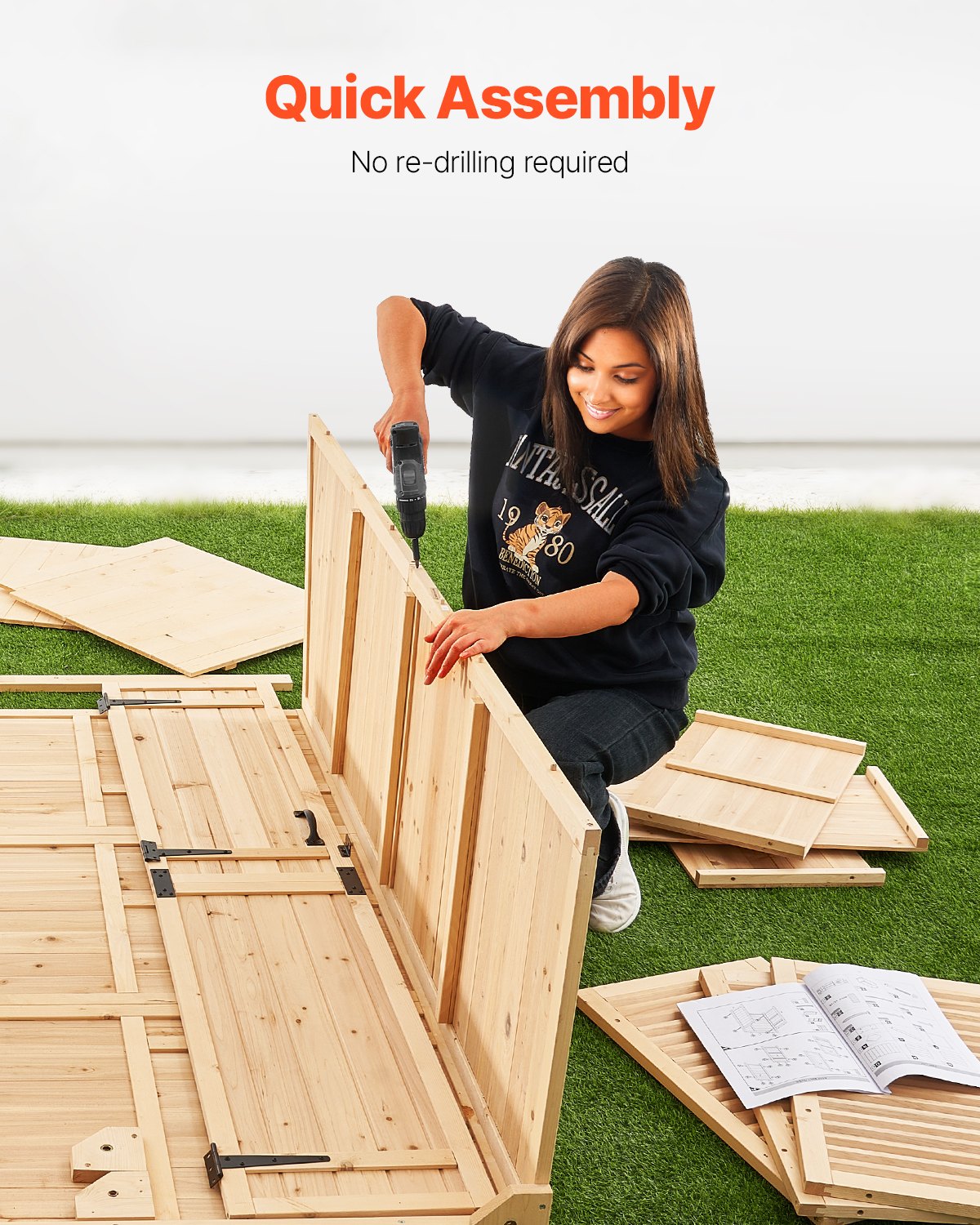 VEVOR Tuinhuis, Houten Opbergkast met Waterdicht Dak en Metalen Frame, Dubbele Afsluitbare Deuren, Tuingereedschapskast, Opbergkast met Planken en Vloer, 1473x680x1980mm