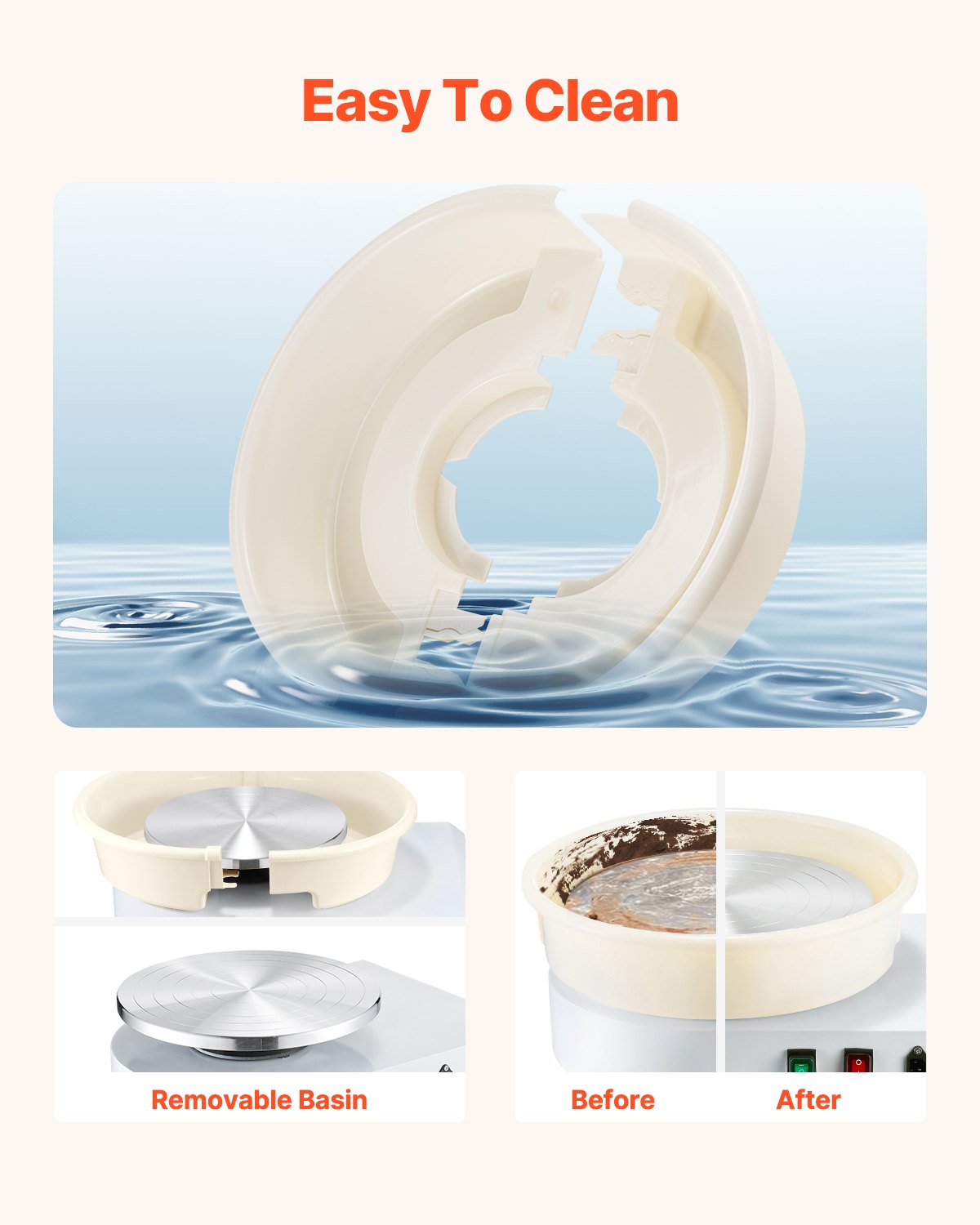 VEVOR Keramisch pottenbakkerswiel, 450W (35cm), met verstelbaar pedaal, hefpoot en afneembaar bassin, pottenbakkerswiel met complete accessoires voor kunstnijverheid, DIY, wit