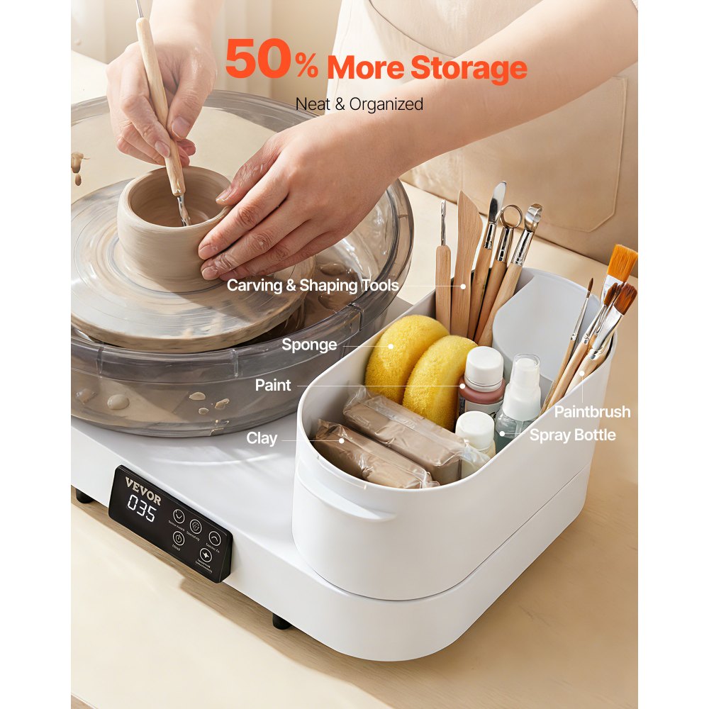 VEVOR elektrische pottenbakkersschijf 450W, draaiplateau 28cm / 36cm, pottenbakkersmachine met voetpedaal en instelbare snelheid van 30-300 RPM en aluminium behuizing, voor beginners die zelf met klei willen werken.