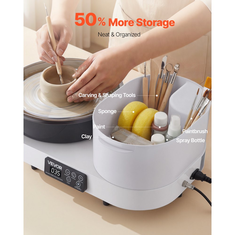 VEVOR elektrische pottenbakkersschijf 450W, draaiplateau 28 cm, pottenbakkersmachine met voetpedaal en instelbare snelheid van 30-300 tpm en gereedschapskist, ideaal voor beginners die zelf klei willen bewerken, wit