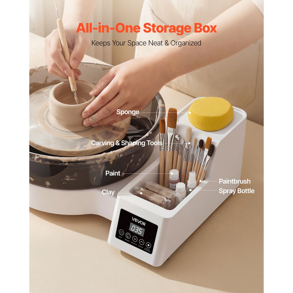 VEVOR elektrische pottenbakkersschijf 450W, draaiplateau 28/36cm, keramische schijf met voetpedaal & instelbare snelheid van 30-300 RPM & verwijderbare kom, voor beginners in doe-het-zelf kleikunst, wit