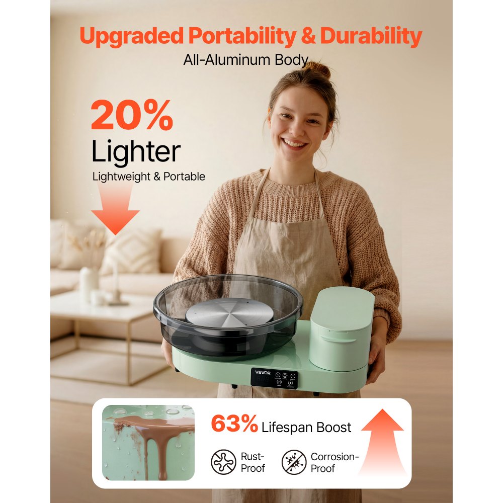 VEVOR elektrische pottenbakkersschijf 450W, draaiplateau 28cm/36cm, pottenbakkersmachine met voetpedaal en instelbare snelheid van 30-300 RPM en aluminium behuizing, voor beginners in doe-het-zelf kleikunst, groen