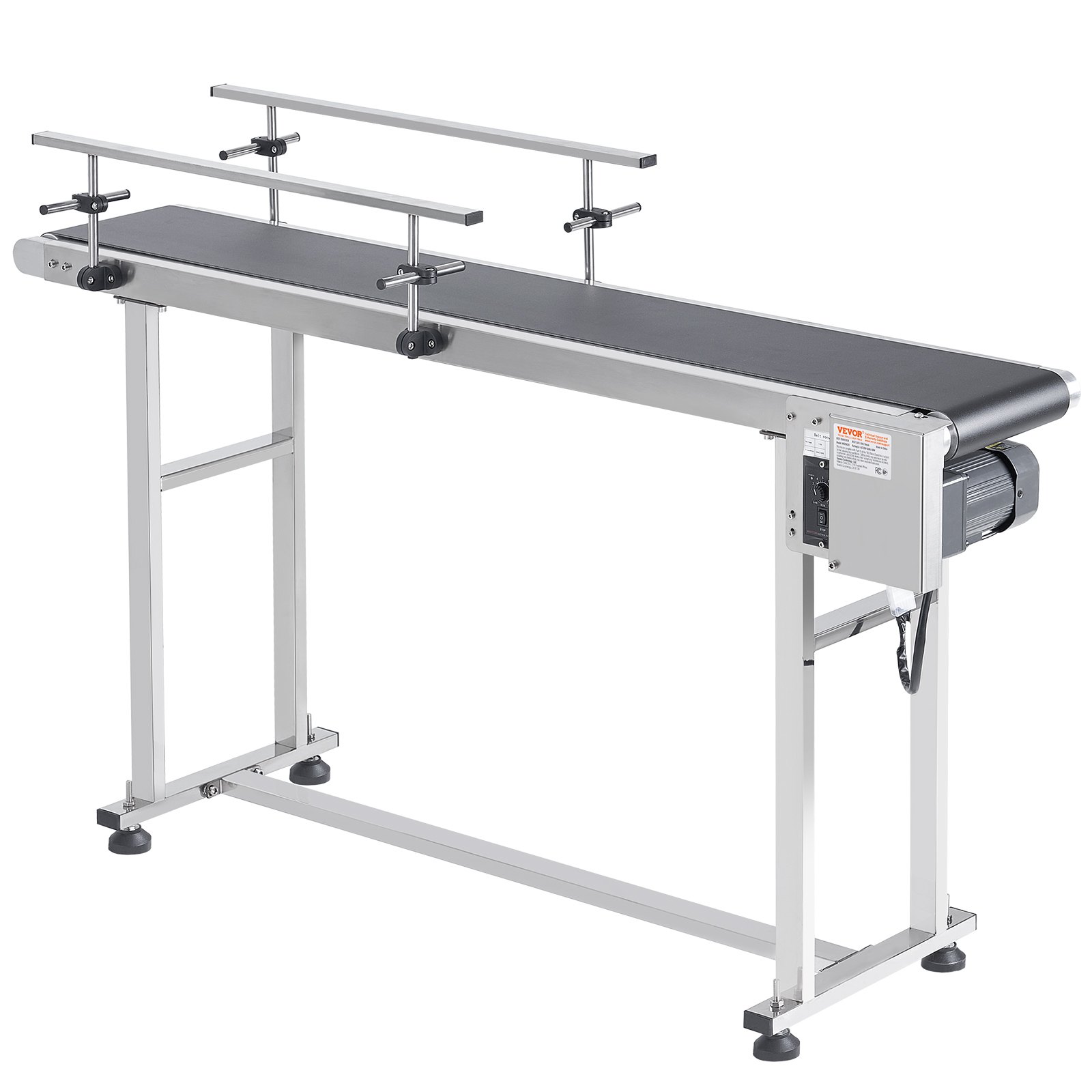 VEVOR Transportband, 1498,6 x 398,8 mm transporttafel, gemotoriseerde transportband voor inkjetcoderingstoepassingen, aangedreven PVC-band, antistatisch, regelbare snelheid (dubbele vangrail)
