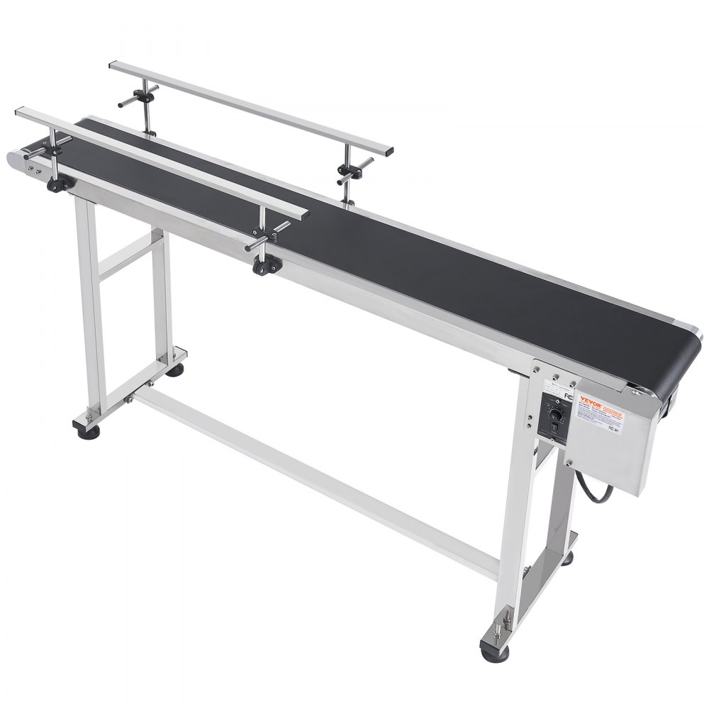 VEVOR Belt Conveyor, 59 x 7.8 inch Conveyor Table, Heavy Duty Stainless Steel Motorized Belt Conveyor for Inkjet Coding Applications Powered PVC Belt Anti-Static Adjustable Speed (Double Guardrail)