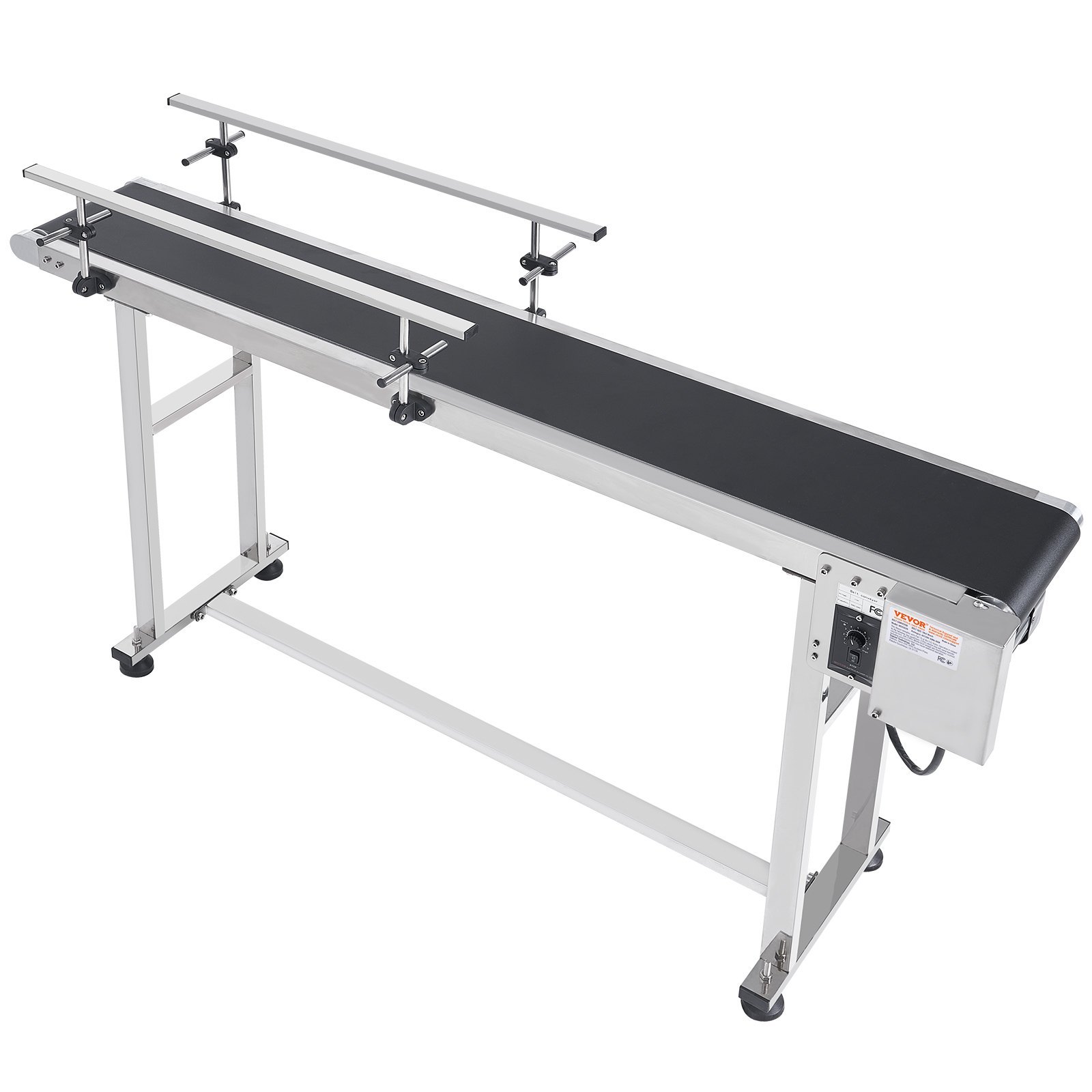 VEVOR Belt Conveyor, 59 x 7.8 inch Conveyor Table, Heavy Duty Stainless Steel Motorized Belt Conveyor for Inkjet Coding Applications Powered PVC Belt Anti-Static Adjustable Speed (Double Guardrail)