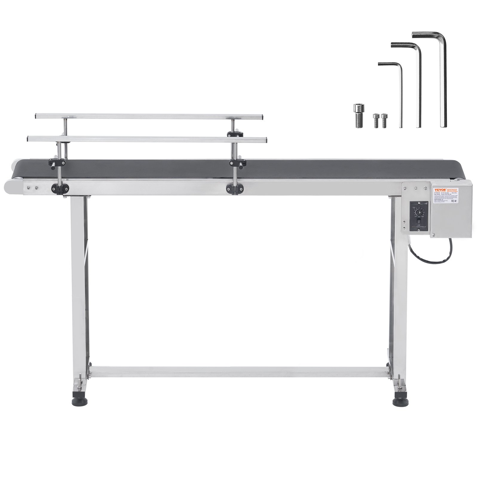VEVOR Belt Conveyor, 59 x 7.8 inch Conveyor Table, Heavy Duty Stainless Steel Motorized Belt Conveyor for Inkjet Coding Applications Powered PVC Belt Anti-Static Adjustable Speed (Double Guardrail)
