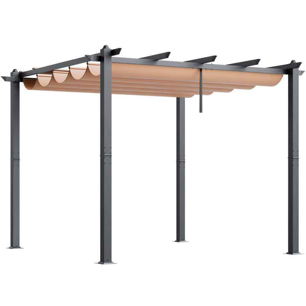 VEVOR 10'x10' Outdoor Retractable Pergola with Canopy, Aluminum Pergola with Retractable Canopy, Modern Pergola with Sun Shade Canopy for Patios, Gardens, Decks, Backyards (Beige)