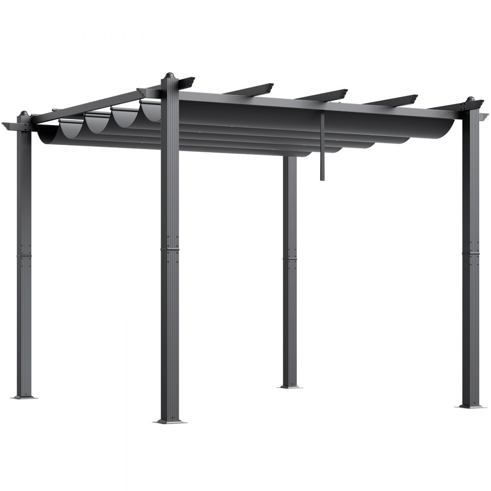VEVOR 10'x10' Outdoor Retractable Pergola with Canopy, Aluminum Pergola with Retractable Canopy, Modern Pergola with Sun Shade Canopy for Patios, Gardens, Decks, Backyards (Gray)