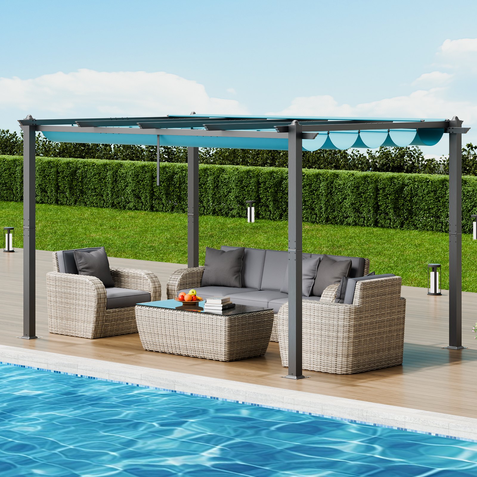 VEVOR 10'x13' Outdoor Retractable Pergola with Canopy, Aluminum Pergola with Retractable Canopy, Modern Pergola with Sun Shade Canopy for Patios, Gardens, Decks, Backyards (Bule)