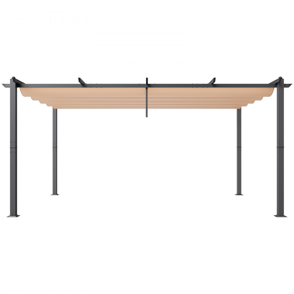VEVOR 3,6 x 4,86 ​​m intrekbare pergola met luifel, aluminium pergola met intrekbare luifel, moderne pergola met zonnescherm voor patio's, tuinen en terrassen (beige)