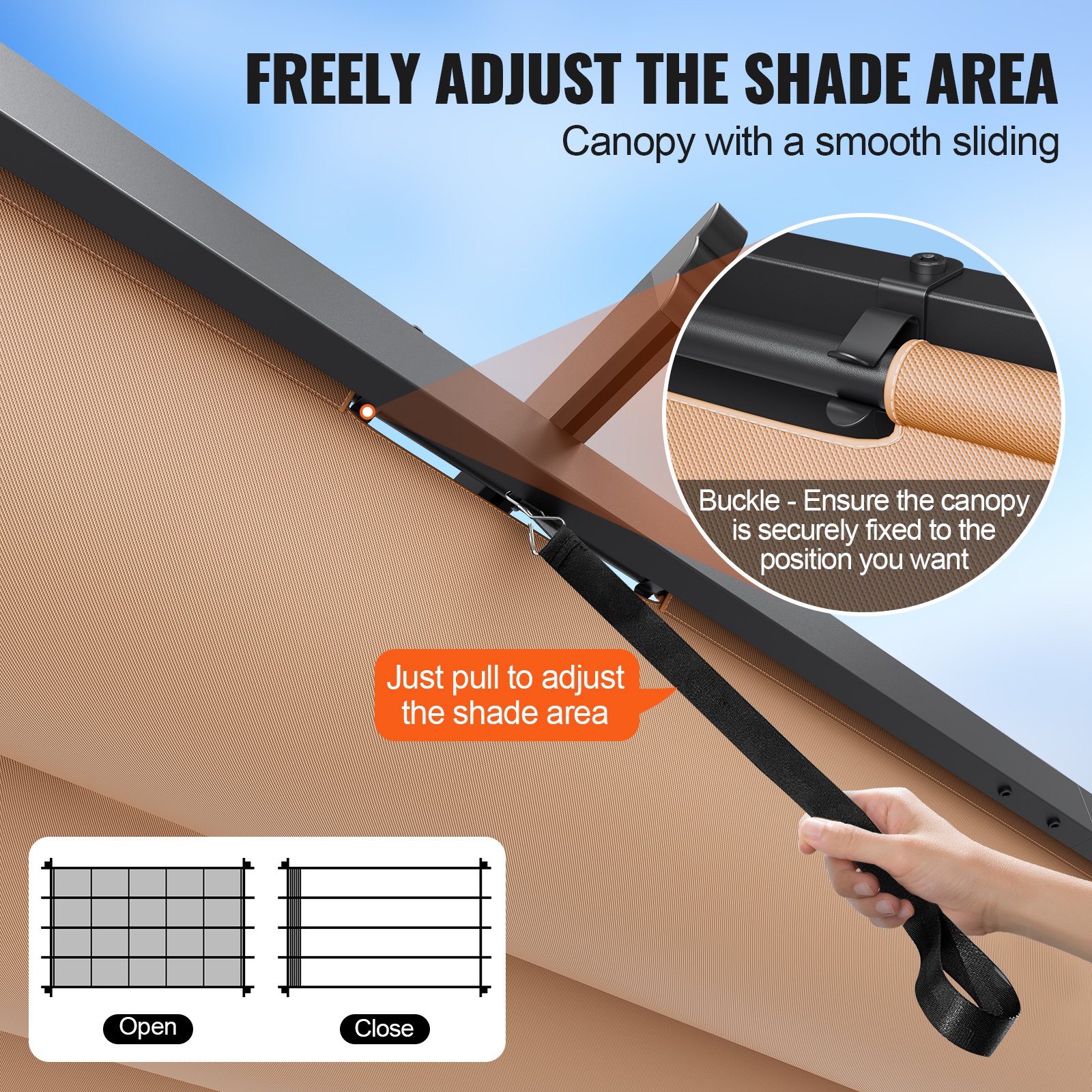 VEVOR 3,6 x 4,86 ​​m intrekbare pergola met luifel, aluminium pergola met intrekbare luifel, moderne pergola met zonnescherm voor patio's, tuinen en terrassen (beige)