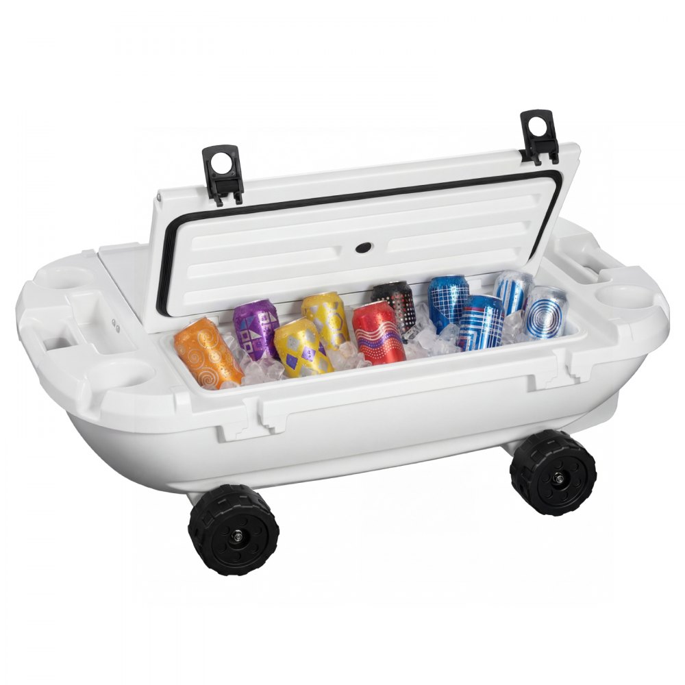 VEVOR Floating Cooler, 40 QT Floating Ice Chest with Dry Storage, Wheels & Tow Rope, Premium LLDPE Amphibious Drink Cooler for Water & Land, Cruise Stable on Lake, River, Pool, Beach, Kayak, White