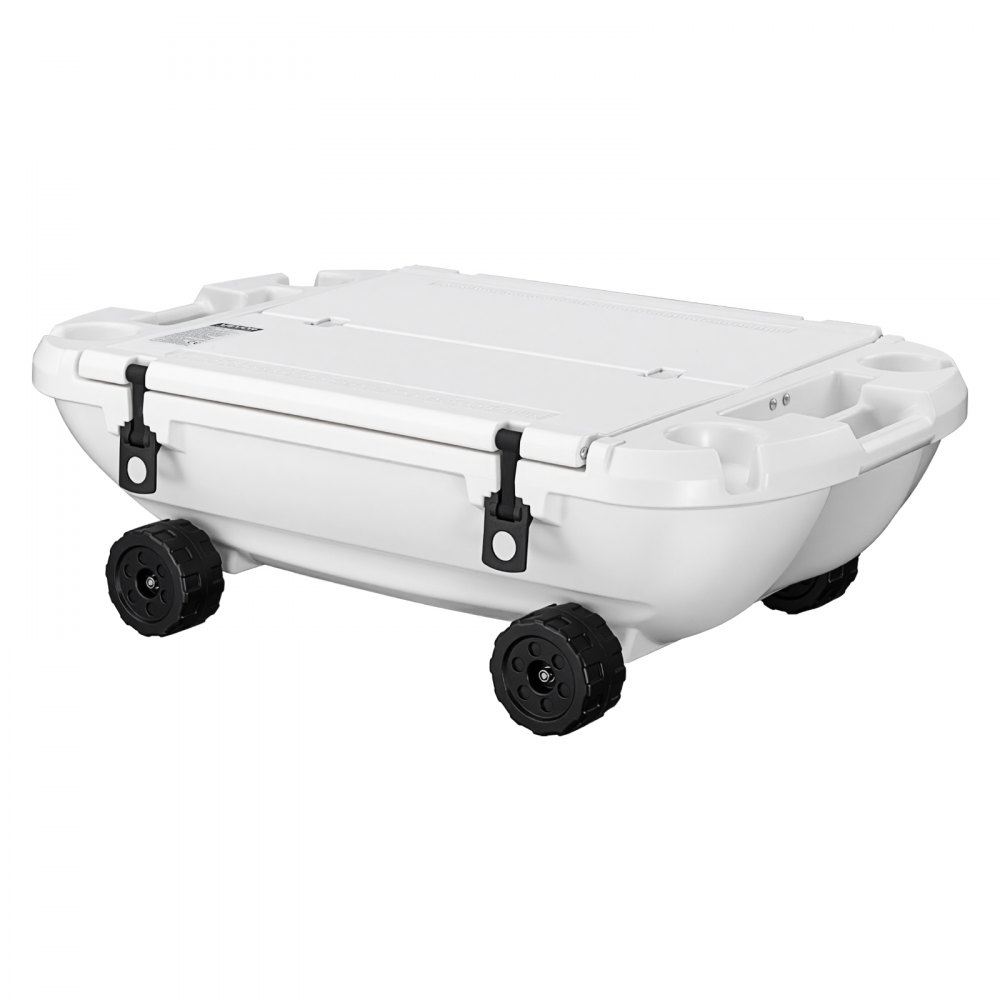 VEVOR Floating Cooler, 40 QT Floating Ice Chest with Dry Storage, Wheels & Tow Rope, Premium LLDPE Amphibious Drink Cooler for Water & Land, Cruise Stable on Lake, River, Pool, Beach, Kayak, White