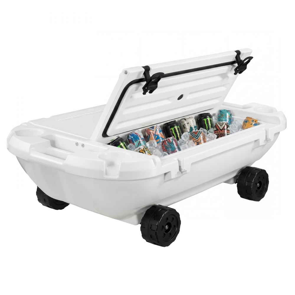 VEVOR Floating Cooler, 40 QT Floating Ice Chest with Dry Storage, Wheels & Tow Rope, Premium LLDPE Amphibious Drink Cooler for Water & Land, Cruise Stable on Lake, River, Pool, Beach, Kayak, White