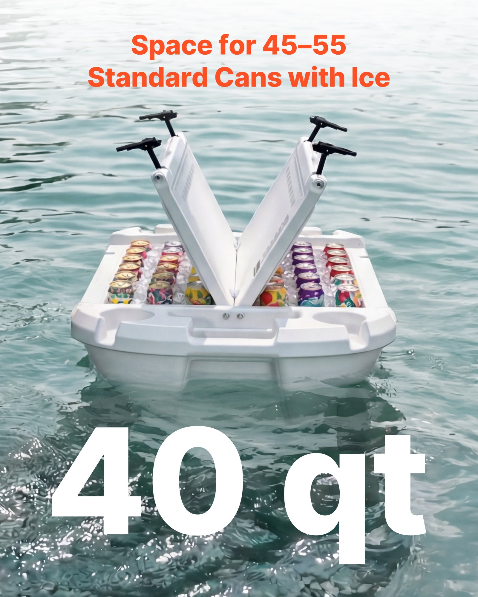 VEVOR Floating Cooler, 40 QT Floating Ice Chest with Dry Storage, Wheels & Tow Rope, Premium LLDPE Amphibious Drink Cooler for Water & Land, Cruise Stable on Lake, River, Pool, Beach, Kayak, White