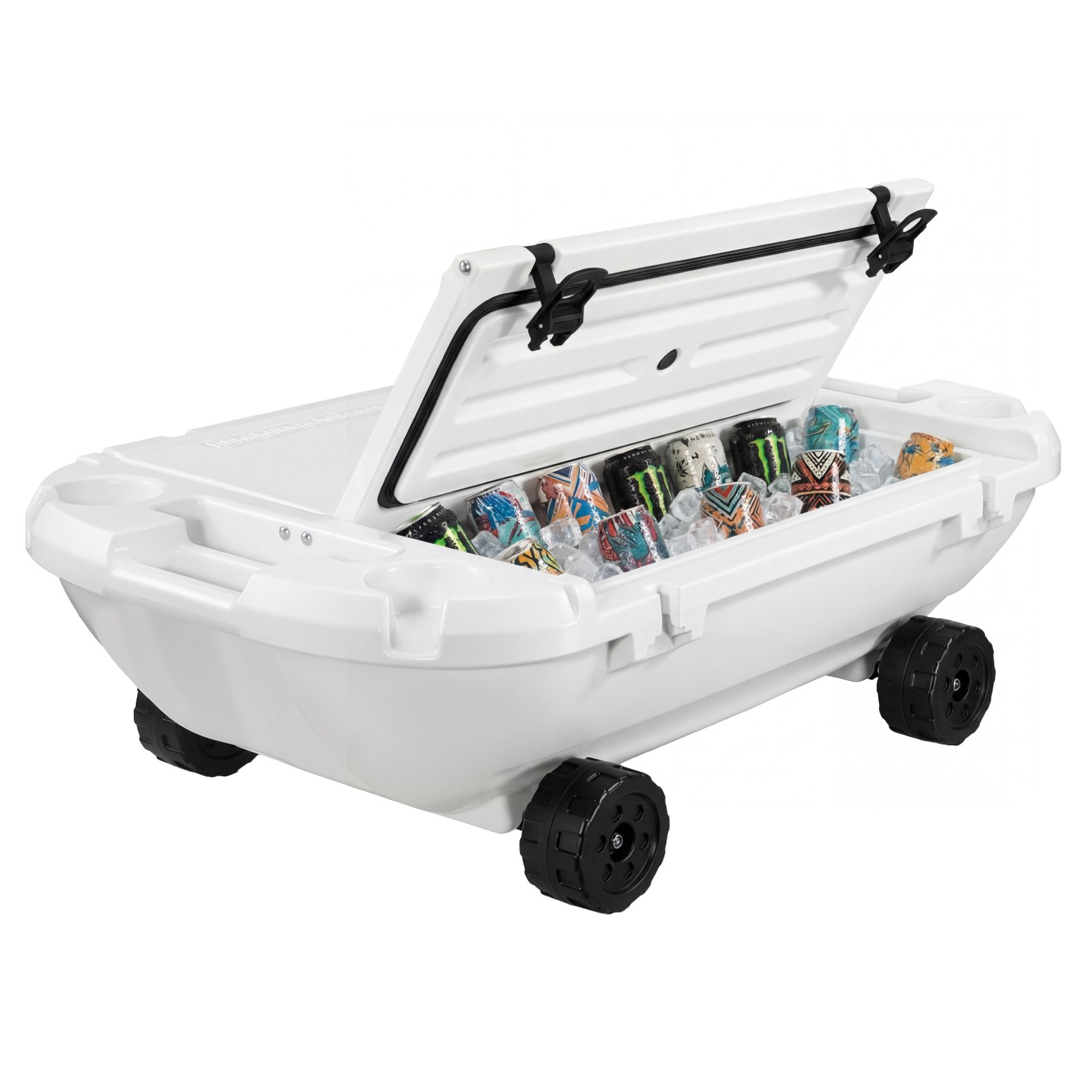 VEVOR Floating Cooler, 40 QT Floating Ice Chest with Dry Storage, Wheels & Tow Rope, Premium LLDPE Amphibious Drink Cooler for Water & Land, Cruise Stable on Lake, River, Pool, Beach, Kayak, White