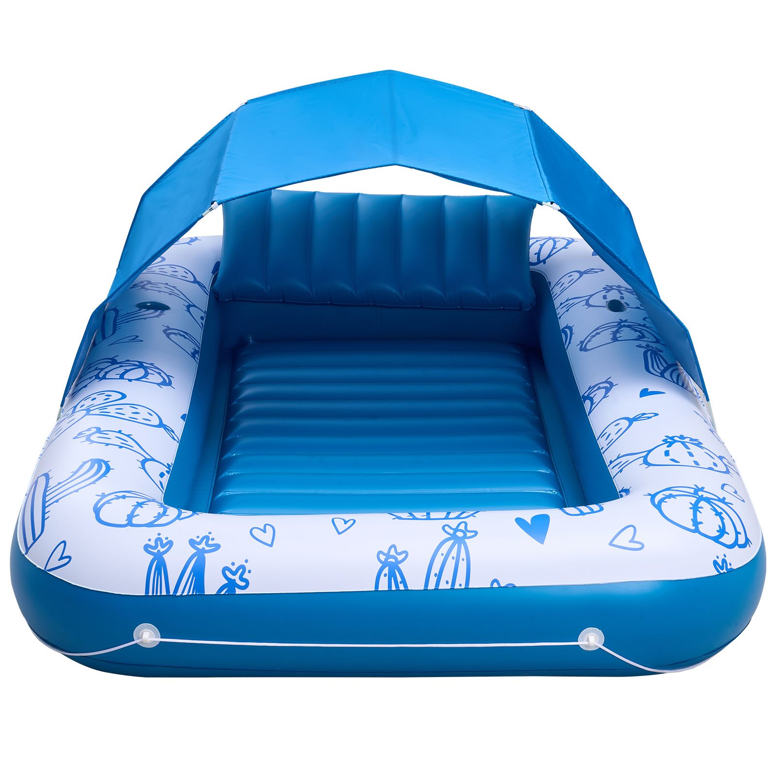 VEVOR Opblaasbaar Zwemmatras 208 x 140 cm, Zwembadluchtmatras met afneembaar UPF 50+ zonnescherm, draagvermogen 250 kg, drijvend eiland voor 2 personen, incl. kussen, telefoon- en bekerhouder voor zwembad en zee