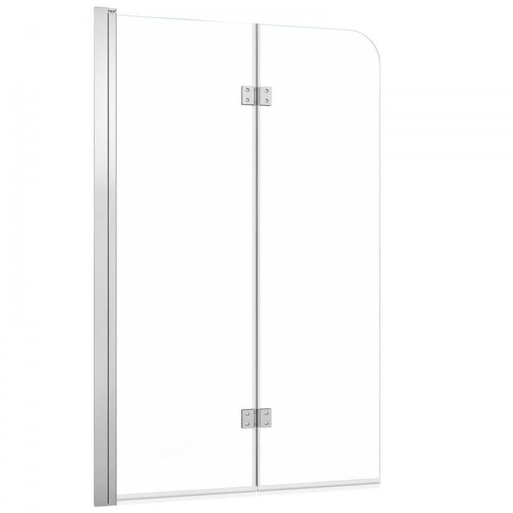 VEVOR Douchescherm voor Badkuip 1,2 x 1,4 m Semi-frameloos 6 mm Zilver, Opklapbaar Badkuipscherm, Twee panelen, Helder Veiligheidsglas, Nano-coating, 180° Opklapbaar, Lekvrije afdichting
