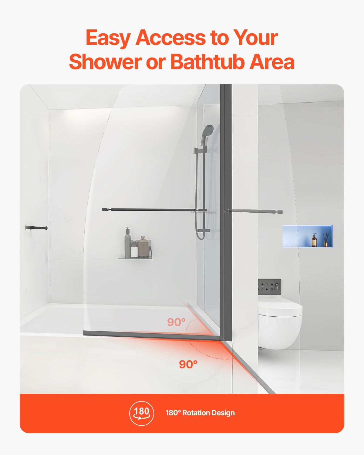 VEVOR Frameless Bathtub Shower Door, 34 in. W x 55 in. H, Half Shower Door for Bathtub, Tempered Glass Door, Half Shower Door with 1/4 in Tempered Glass Bathroom Shower Screen, Black