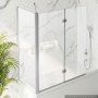 VEVOR Douchescherm voor Badkuip 70/120x140 cm Semi-frameloos 6 mm Zilver, Opvouwbaar Badkuipscherm, Twee Panelen, Helder Veiligheidsglas, Nano-coating, 180° Opvouwbaar, 1 Vast & 2 Opvouwbare Panelen, Zilver