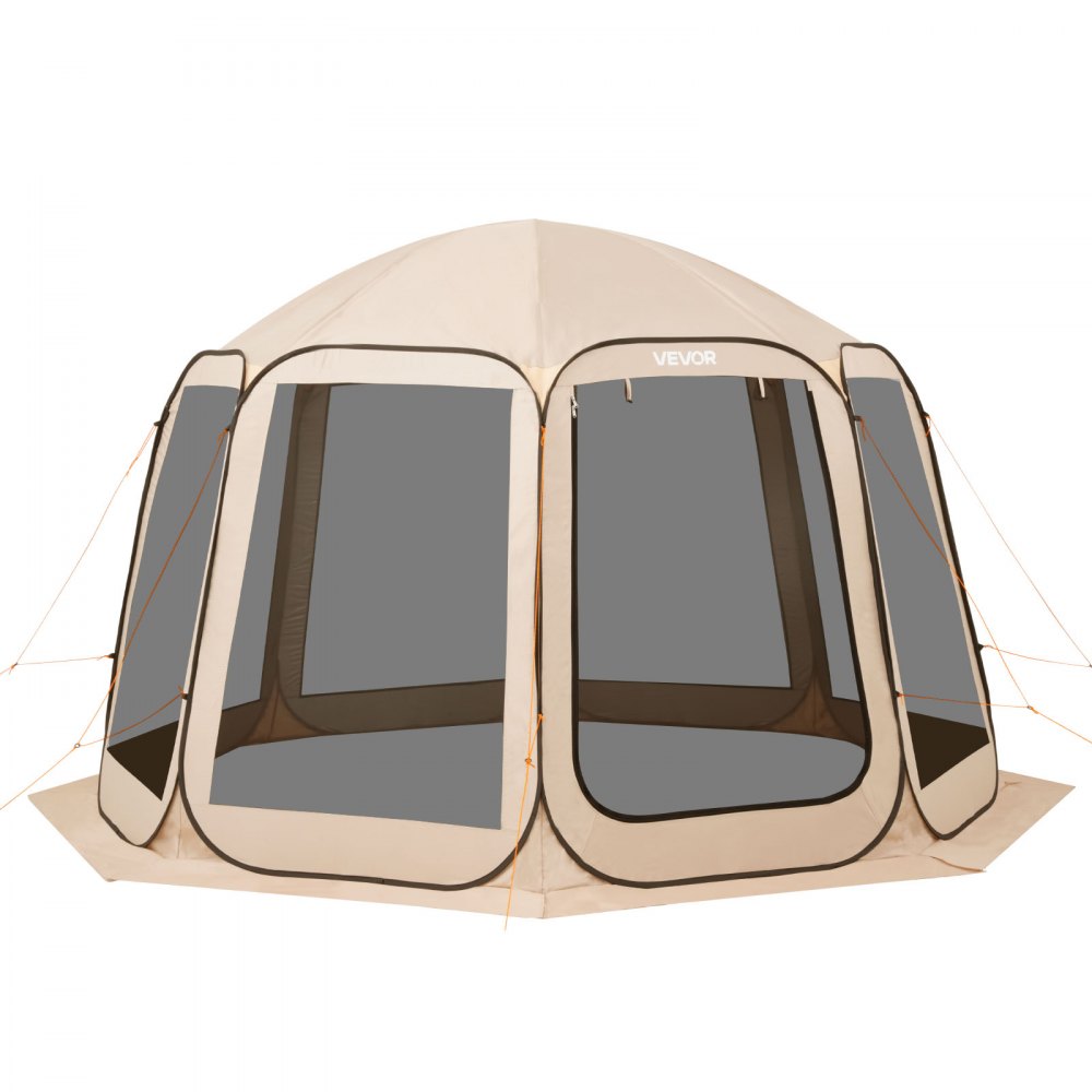 VEVOR Pop-up Tent, 365,76 x 335,28 cm, Draagbare kampeertent voor 10-12 personen, met net, draagtas, zijwanden en haringen, voor tuin, terras en buitenactiviteiten, beige