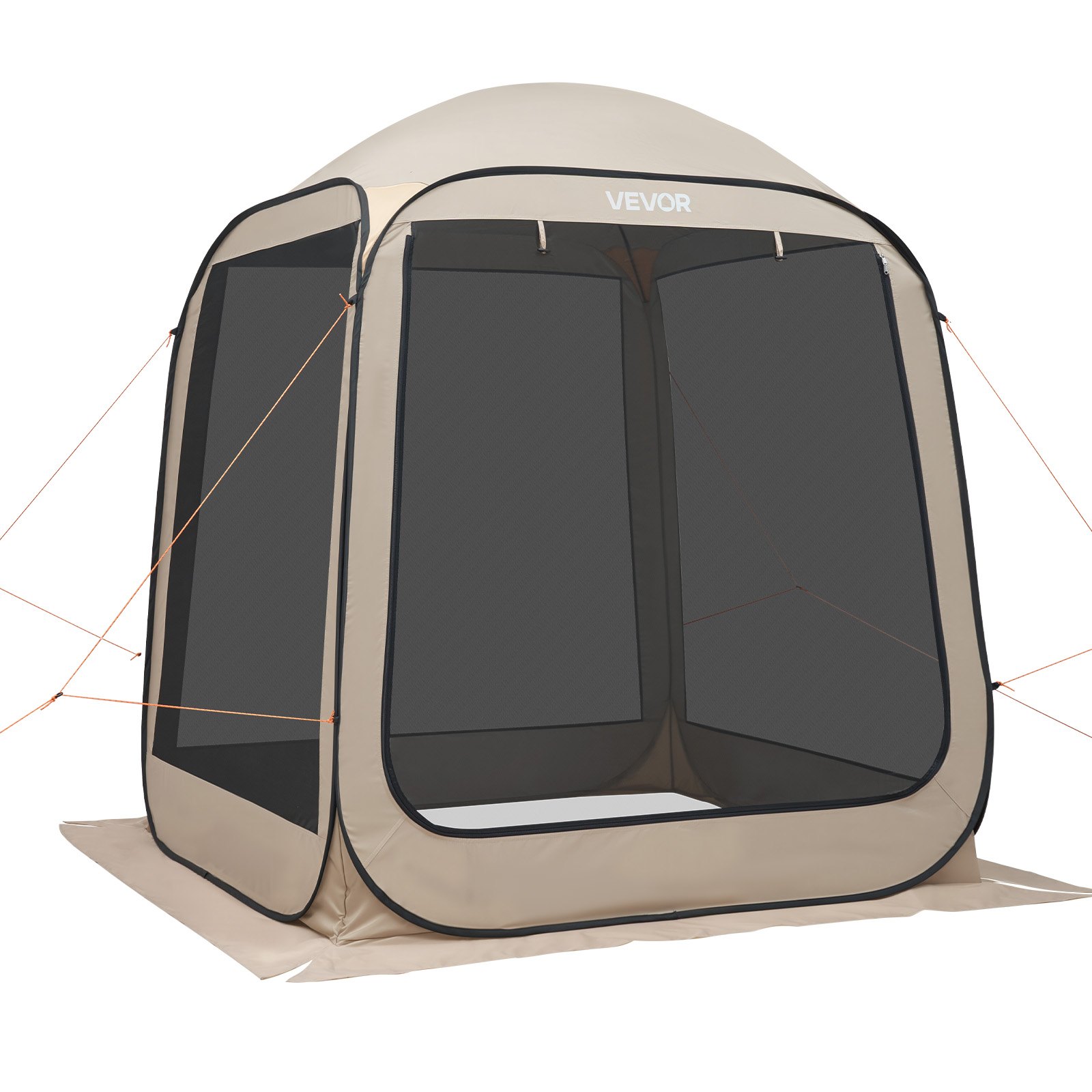 VEVOR Campingtent, 182,88 x 182,88 x 219,4 cm, feesttent voor 4-6 personen, pop-up tent met draagtas, gaaswanden en haringen, voor tuin, terras en buitenactiviteiten, beige