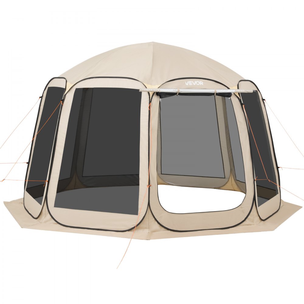 VEVOR Screen House Tent, 3660 x 3380 x 2300 mm, 10-12 Person Pop Up Screen Tent with Extended Awning, Portable Screened in Canopy with Carry Bag, Netting Sides, for Patio, Outdoor Activities, Beige