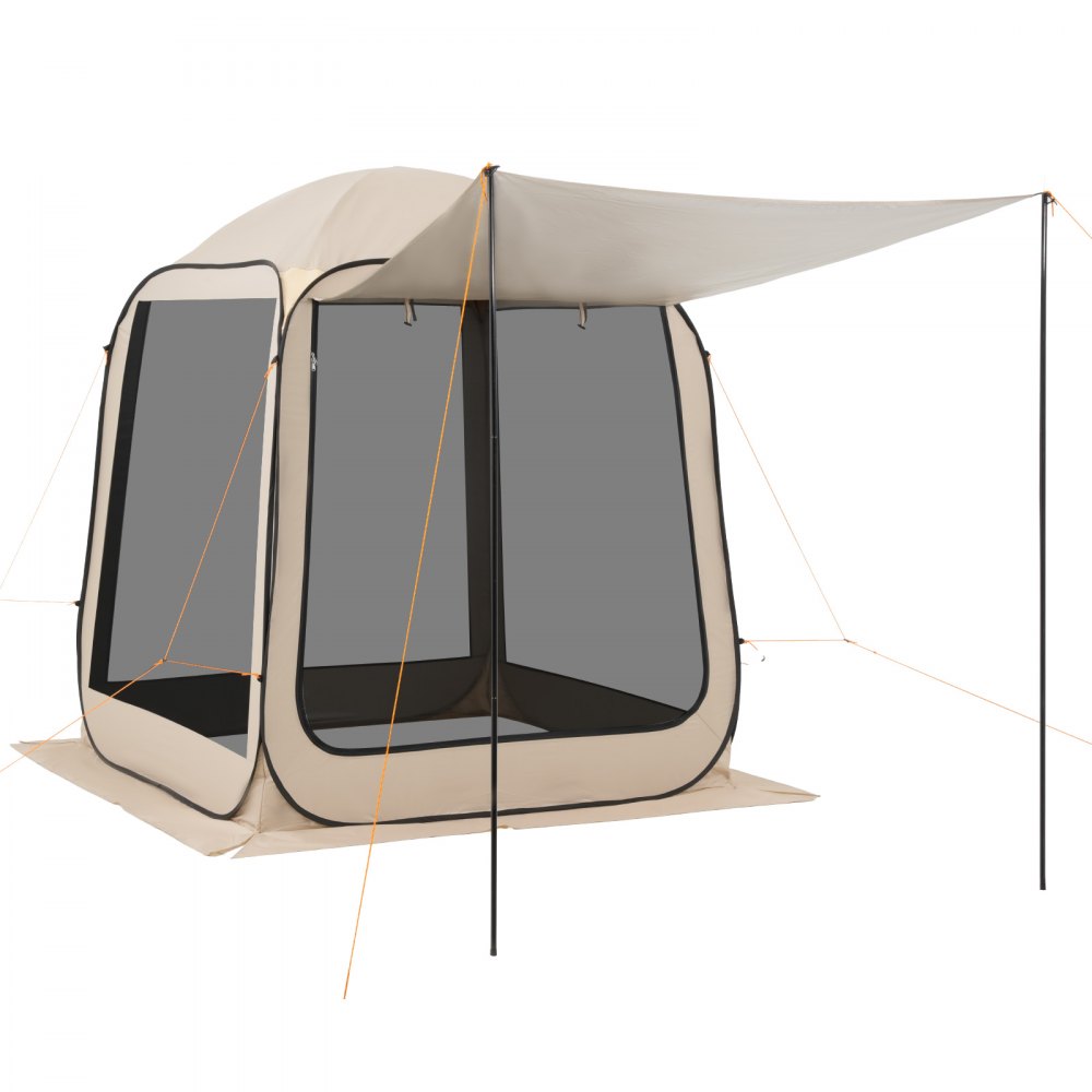 VEVOR Screen House Tent, 1825 x 1825 x 2200 mm, 4-6 Person Pop Up Screen Tent with Extended Awning, Portable Screened in Canopy with Carry Bag, Netting Sides, for Patio, and Outdoor Activities, Beige