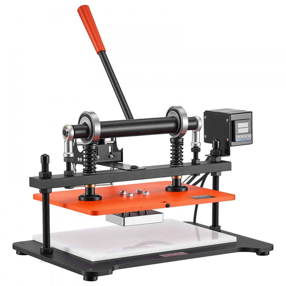 VEVOR Verwarmde Ledersnijmachine 360x260 mm Lederdrukmachine 500 W, voor Lederreliëf en Stanssnijden, 1,5 Ton Druk, 12 mm Slag, Twee Geleiderassen, 26 Koperen Letterstempels & 50 Hot Stamping Folies