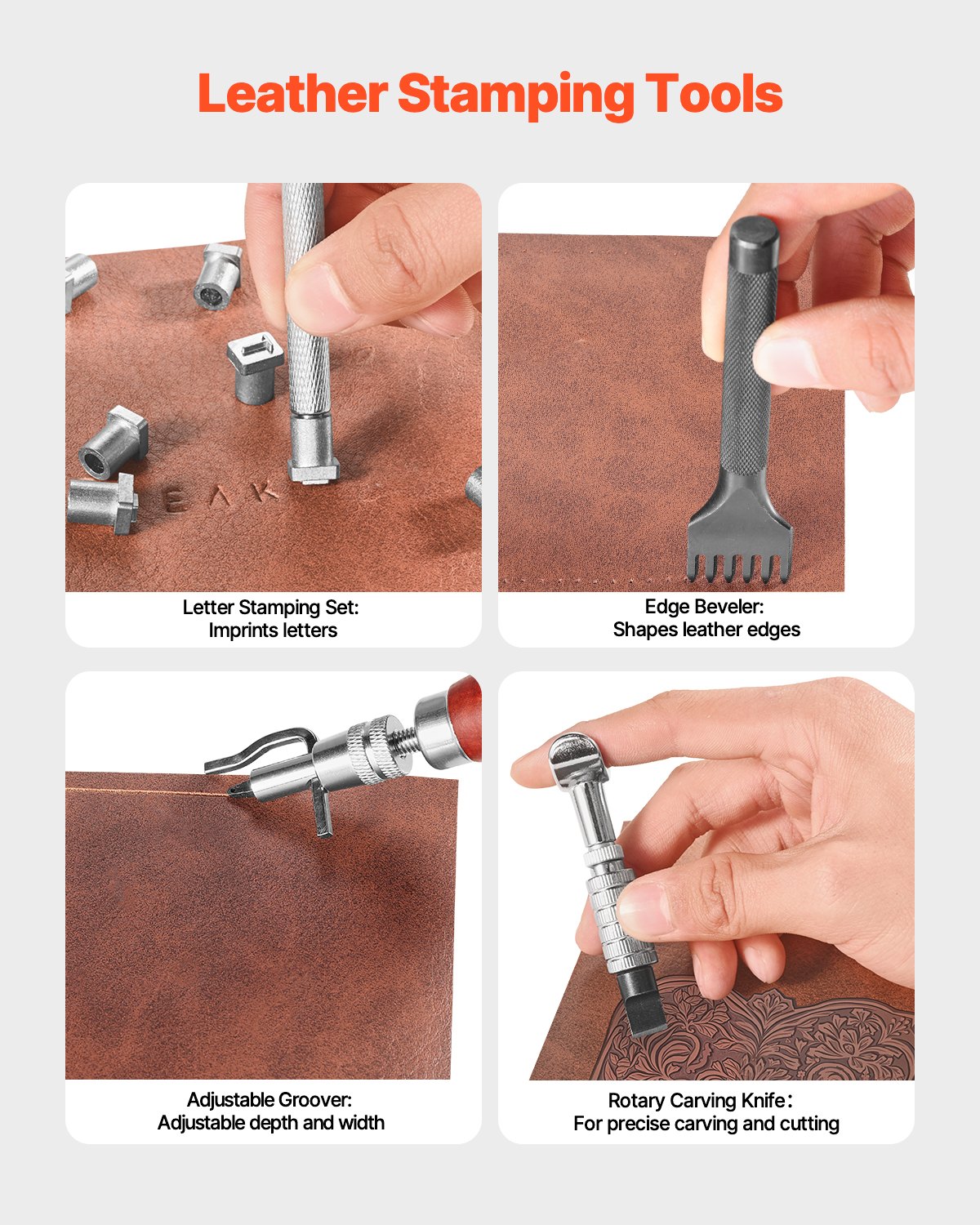 VEVOR 61-delige set met leerbewerkingsgereedschap, met draagbare opbergtas van canvas, grafisch gereedschap, stansgereedschap, naaigereedschap, snijgereedschap, ideaal voor beginners en professionals.
