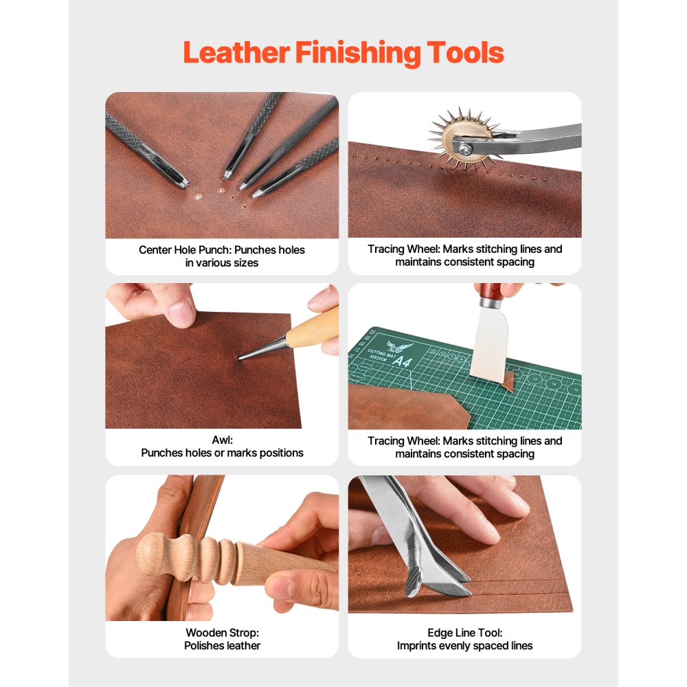 VEVOR 59-delige set met leerbewerkingsgereedschap, met draagbare opbergtas van canvas, grafisch gereedschap, stansgereedschap, naaigereedschap, snijgereedschap, ideaal voor beginners en professionals.